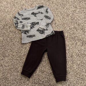 Carter's Gray Car Print Long Sleeve Shirt and Black Joggers Set
